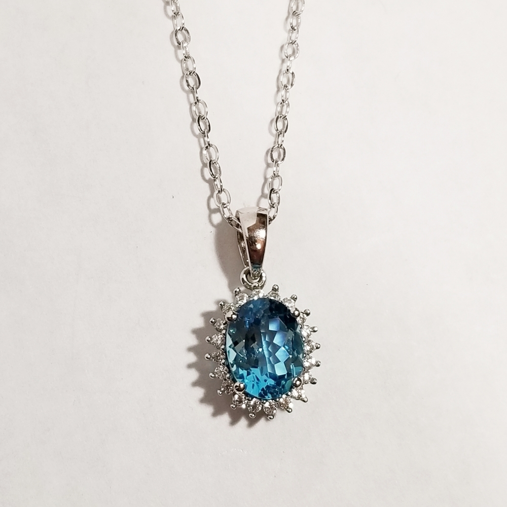 Sterling Silver Blue Topaz CZ Necklace